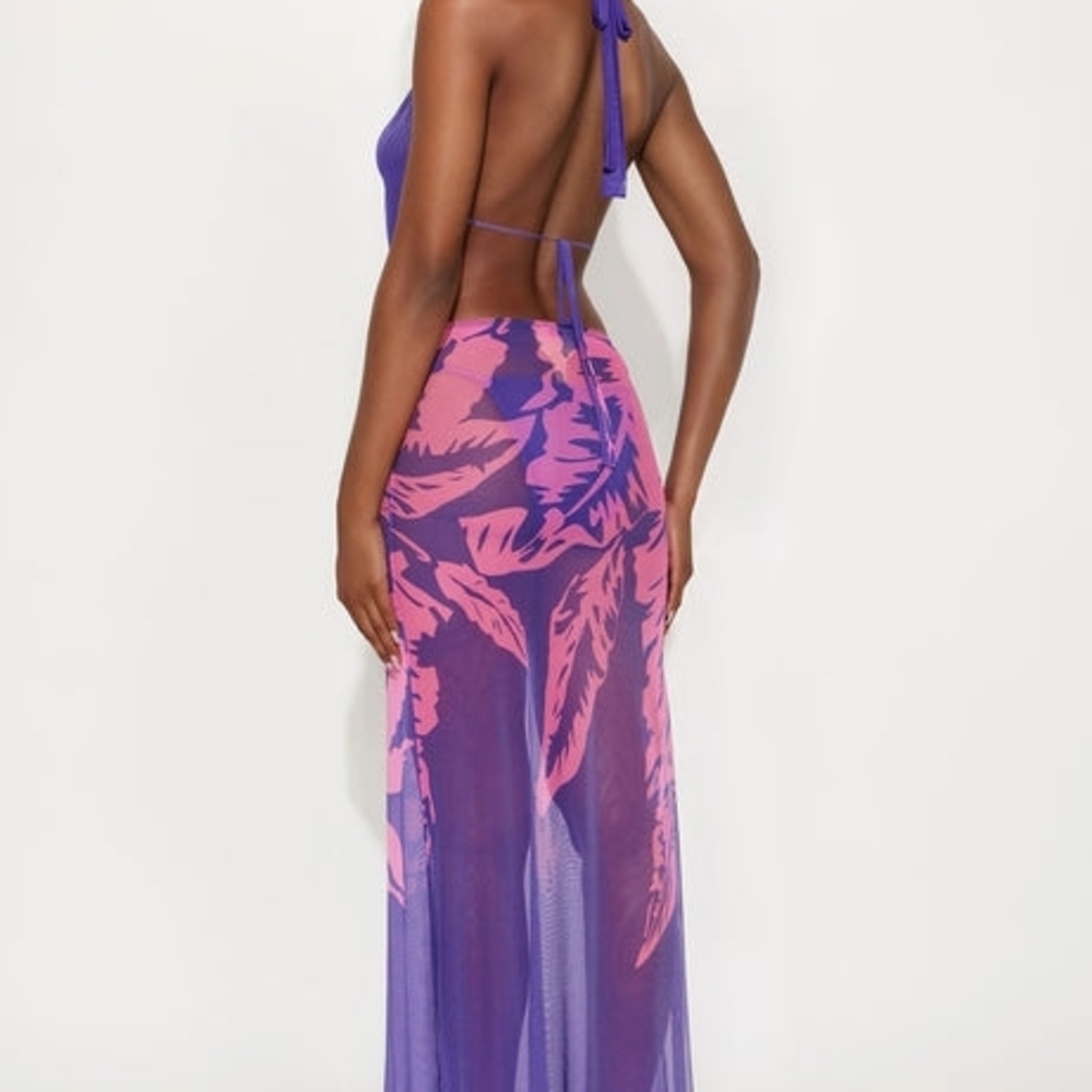 Pink & Purple Tropical Print Cutout Maxi Dress - Picture 3 of 3